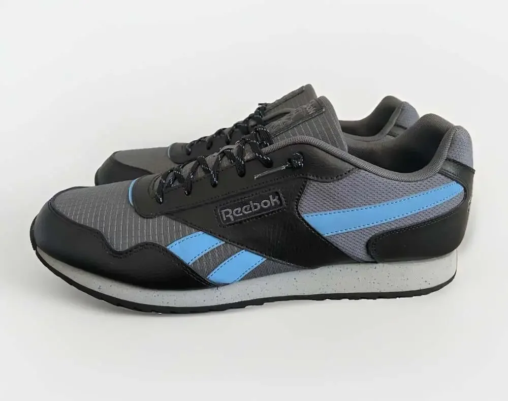 Reebok Classic Mens 15 Low Athletic Sneakers Gray Black Blue Leather & Nylon EUC
